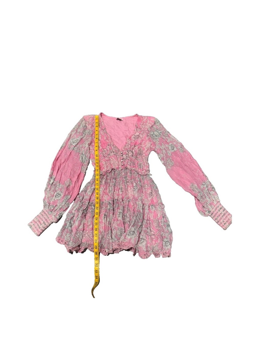 Pink Floral Tiered Long-Sleeve Mini Dress - Picture 3 of 8